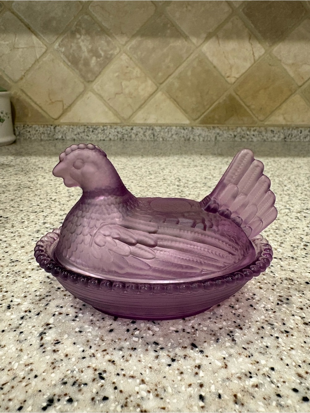 Purple Glass Hen on Nest